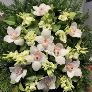 Fehér Könnyek - Fehér Liziantuszok és Orchideák Álló Koszorúja