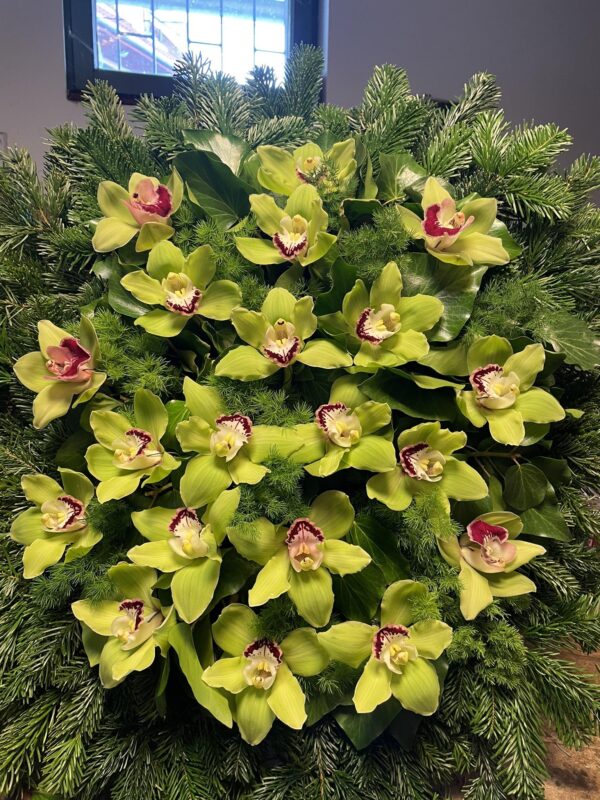 Zöld Örökzöld - Álló Koszorú Zöld Cymbidium Orchideával
